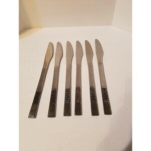 Vintage Set of 6 Satin Swirl Flatware Stainless Steel Japan Dinner Knives